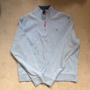 Girls Vineyard Vines 1/4 Zip Top Large 16-18 Baby Blue Pink Cotton Blend